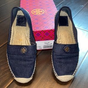 Tory Burch “Lacey” Espadrille Flat in Dark Denim